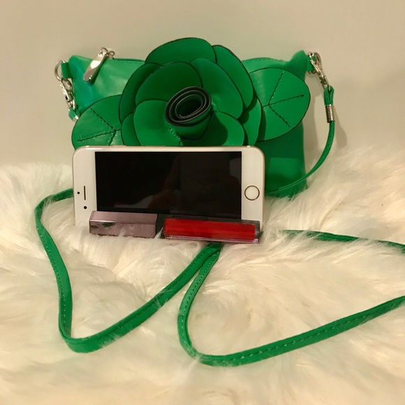 SALE! Green Leather Rose Clutch Bag - Picture 3 of 3